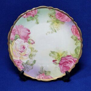 Antique Royal Austria Pink and Yellow Roses Plate O & EG Artist Signed AS IS